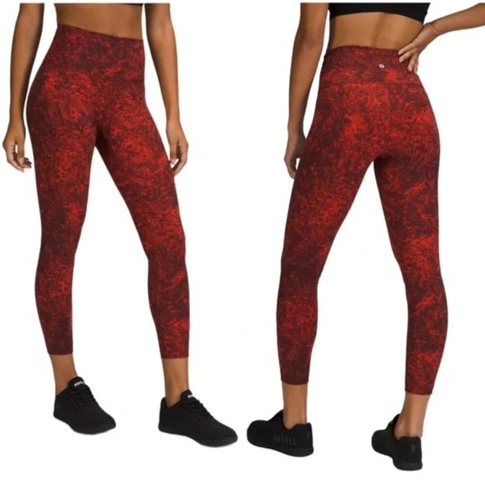 Lululemon Wunder Train‎ High-Rise Tight 25" Denim Wash Print Autumn Red Black- 0